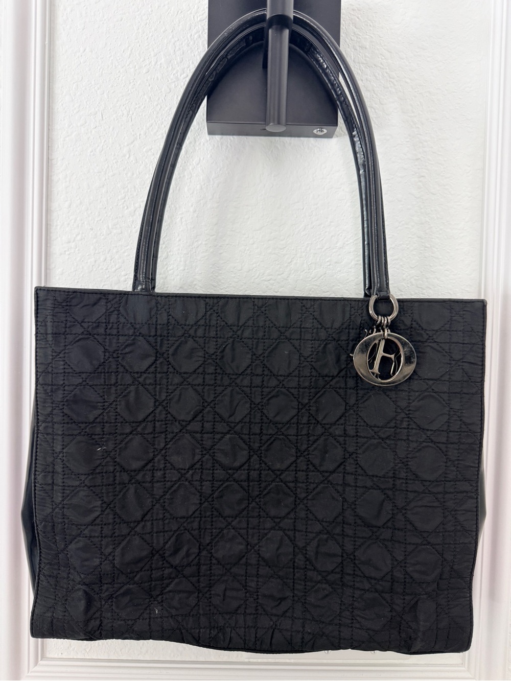Dior Black Quilted Tote with Signature Charm